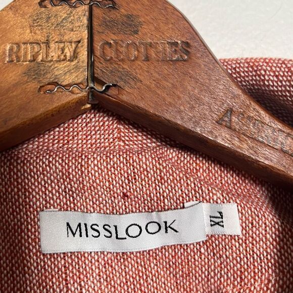 Misslook Tweed Piping Fray Oversized Long Sleeve Blazer Suit Jacket Red Black XL - Picture 6 of 9